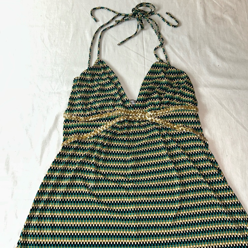 Body Central Multicolor Halter Dress with Gold Detail